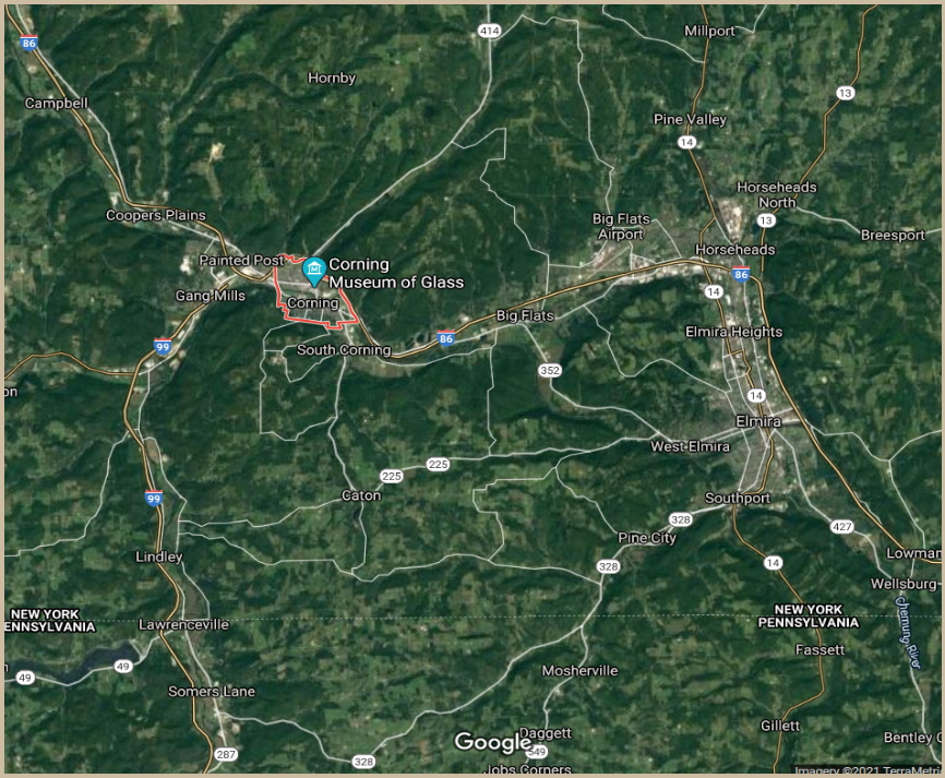 Map of Corning and Elmira Area